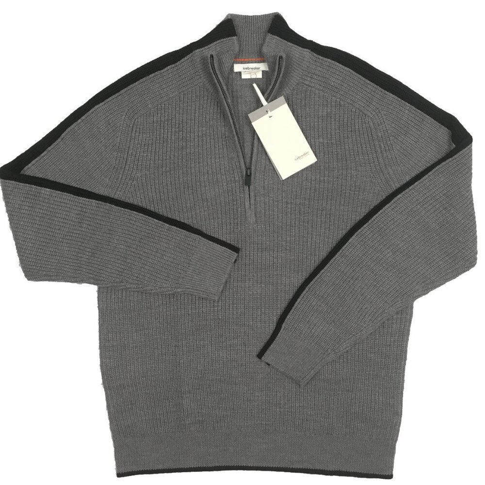 NEW $250 Icebreaker Merino Lodge Sweater! Gray With Black Detailing Zip Neck